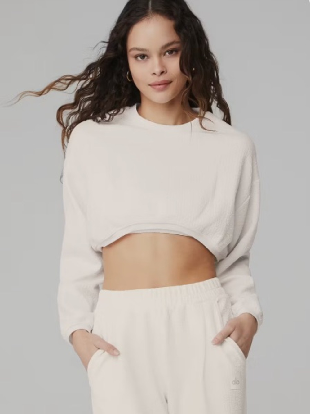 Alo Yoga Ivory Cropped Sweatshirt and pants